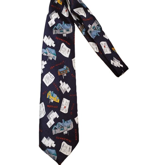 Vtg Realtor Tie Real Estate Lot x3 Black Blue Silk House For Sale Sold Realty - Picture 4 of 7